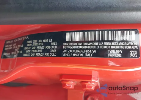 2018 Jeep Renegade Sport 4X4 from USA, damaged, VIN ZACCJBAB5JPH51726